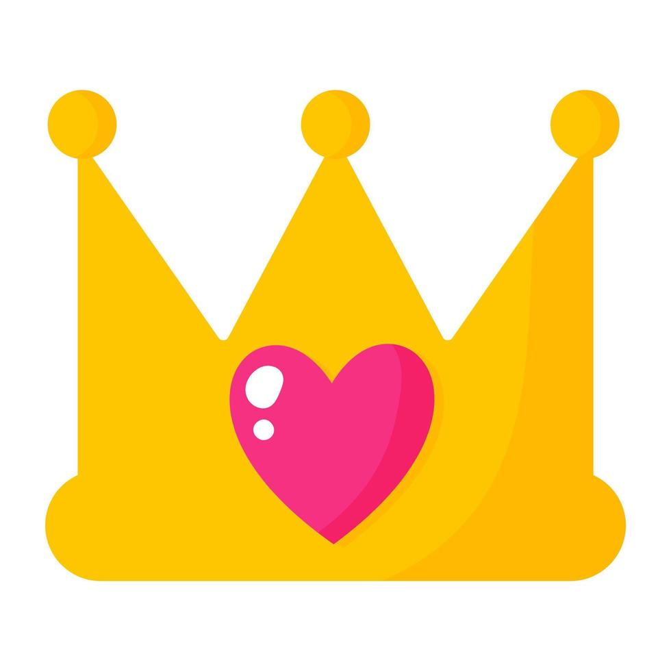 Gold crown with a heart. Wedding and valentine day concept. vector