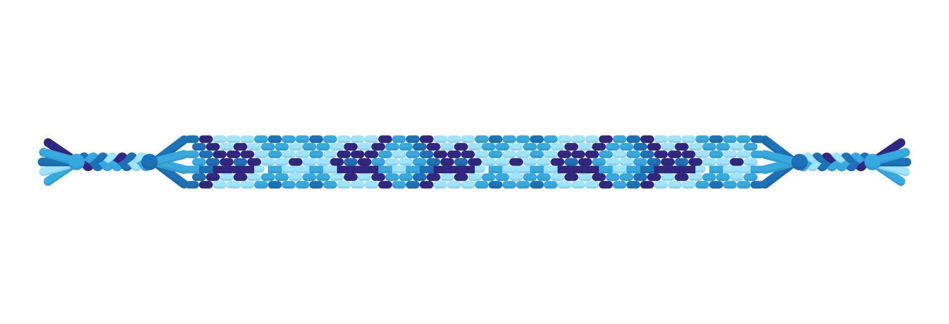 Vector multicolored handmade hippie friendship bracelet of blue threads.