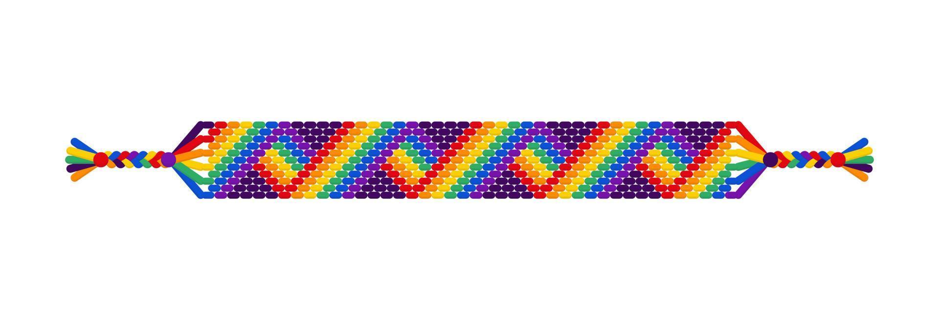Vector rainbow lgbt handmade hippie friendship bracelet of threads.