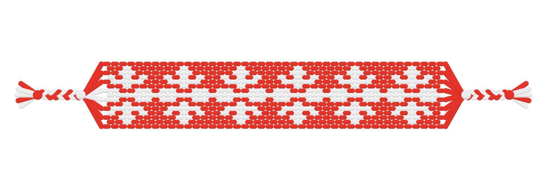 Vector Christmas handmade hippie friendship bracelet of whire and red threads.