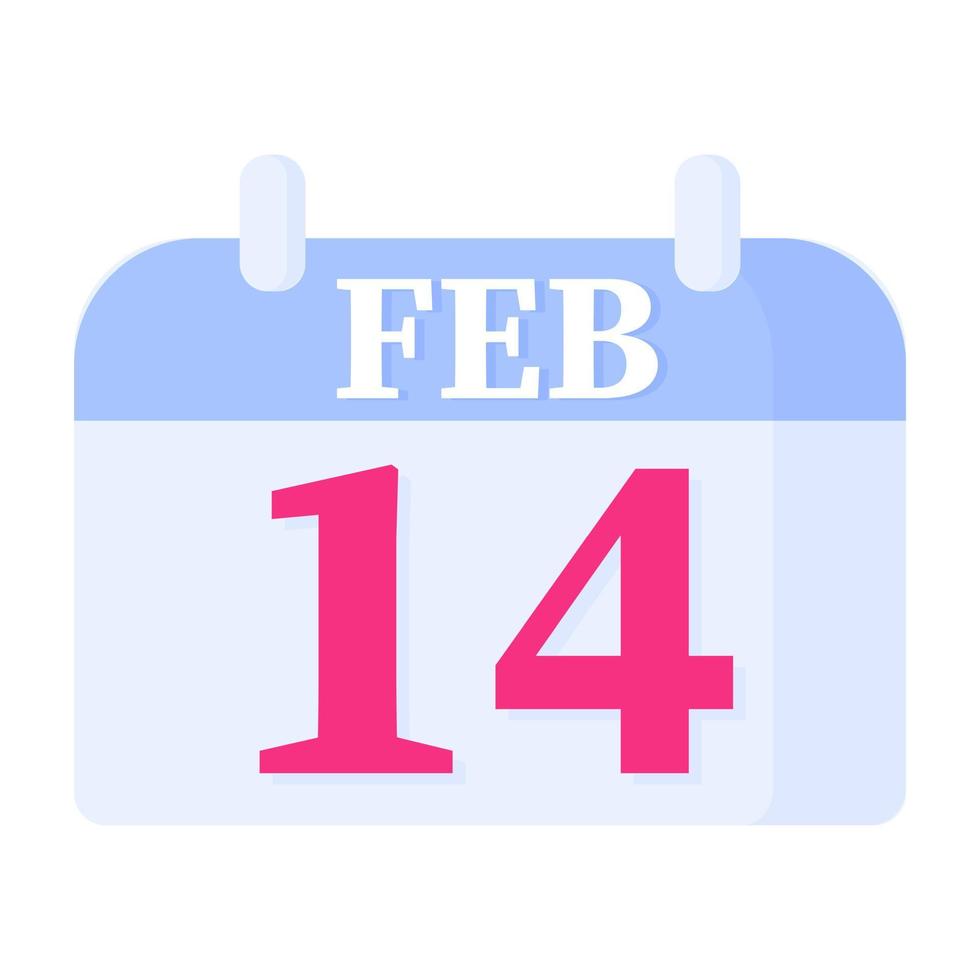 Calendar with the date of February 14th. Wedding and valentine day concept. vector