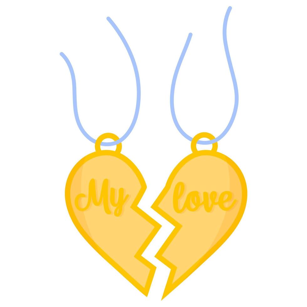 Halves of a pendant in the shape of a heart. Wedding and valentine day concept. vector