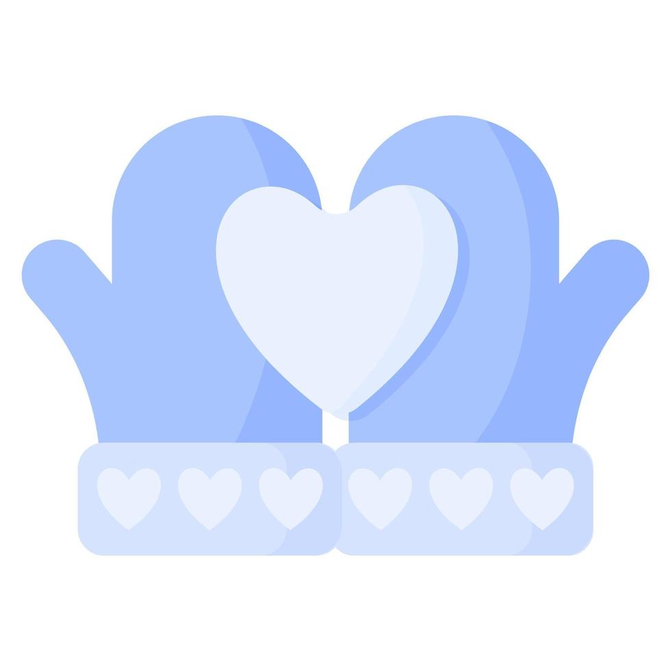 Blue winter mitten with a heart and snowball. Wedding and valentine day concept. vector