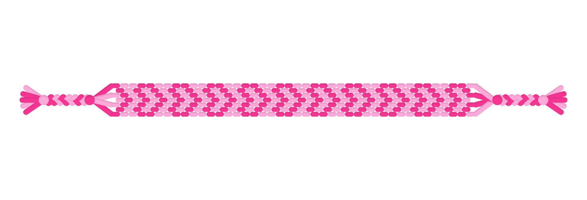 Vector boho love handmade hippie friendship bracelet of pink threads.