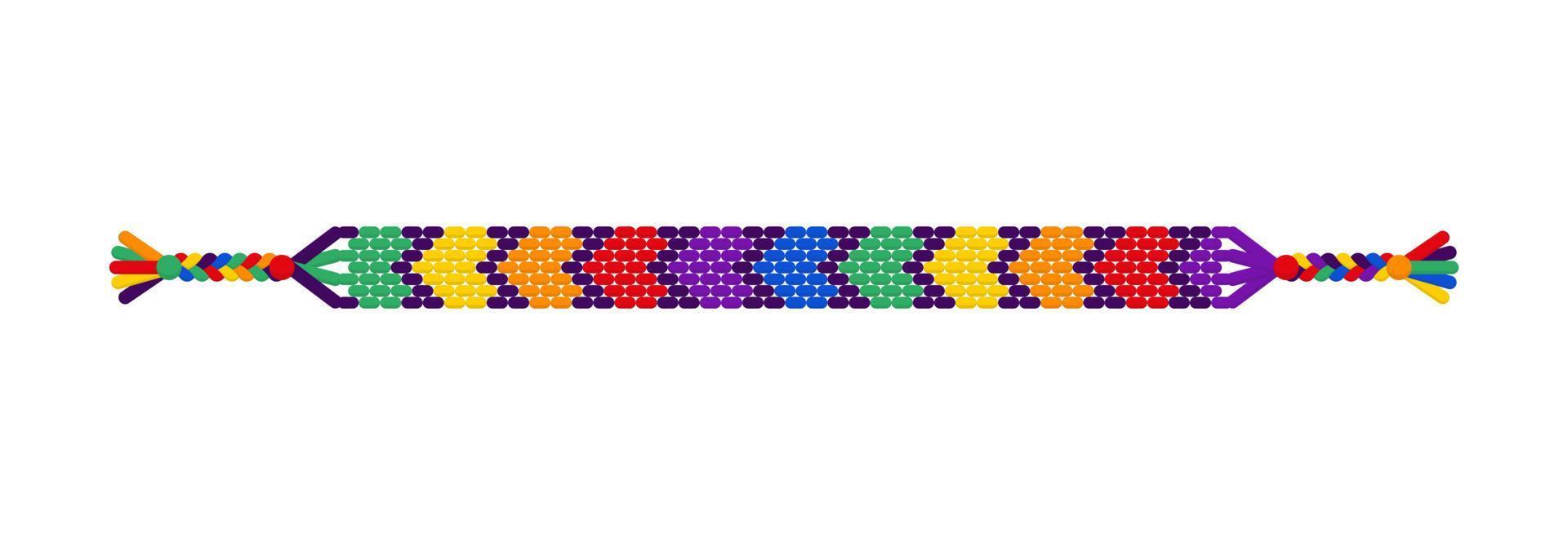 Vector rainbow lgbt handmade hippie heart friendship bracelet of threads.