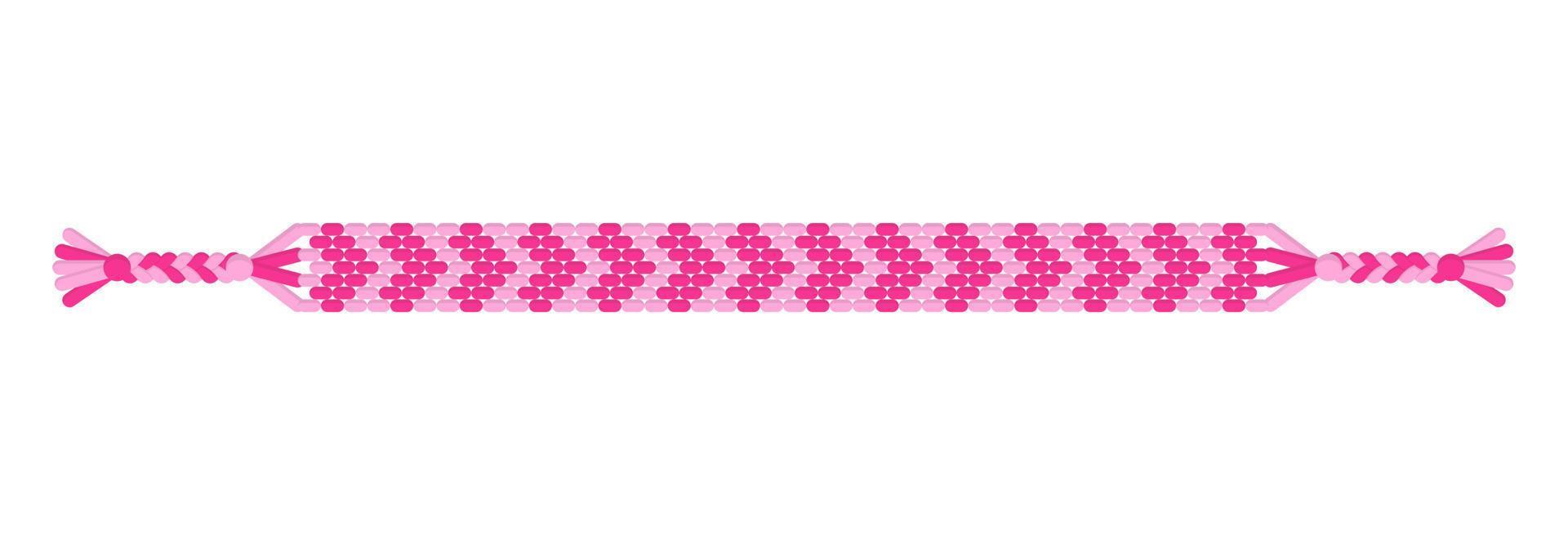 Vector love handmade hippie friendship bracelet of pink threads.
