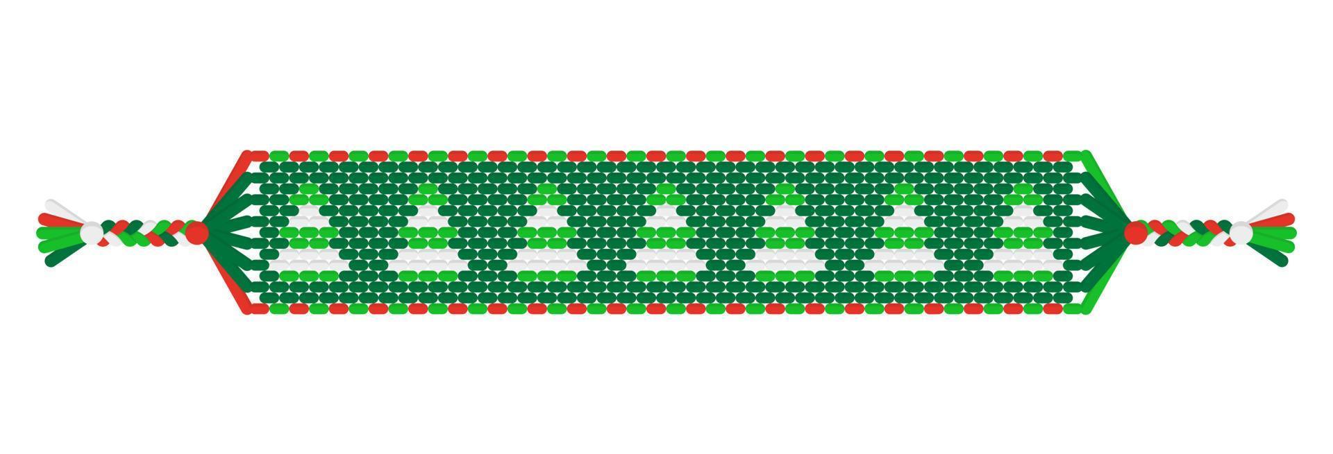 Vector Christmas tree handmade hippie friendship bracelet of green threads.