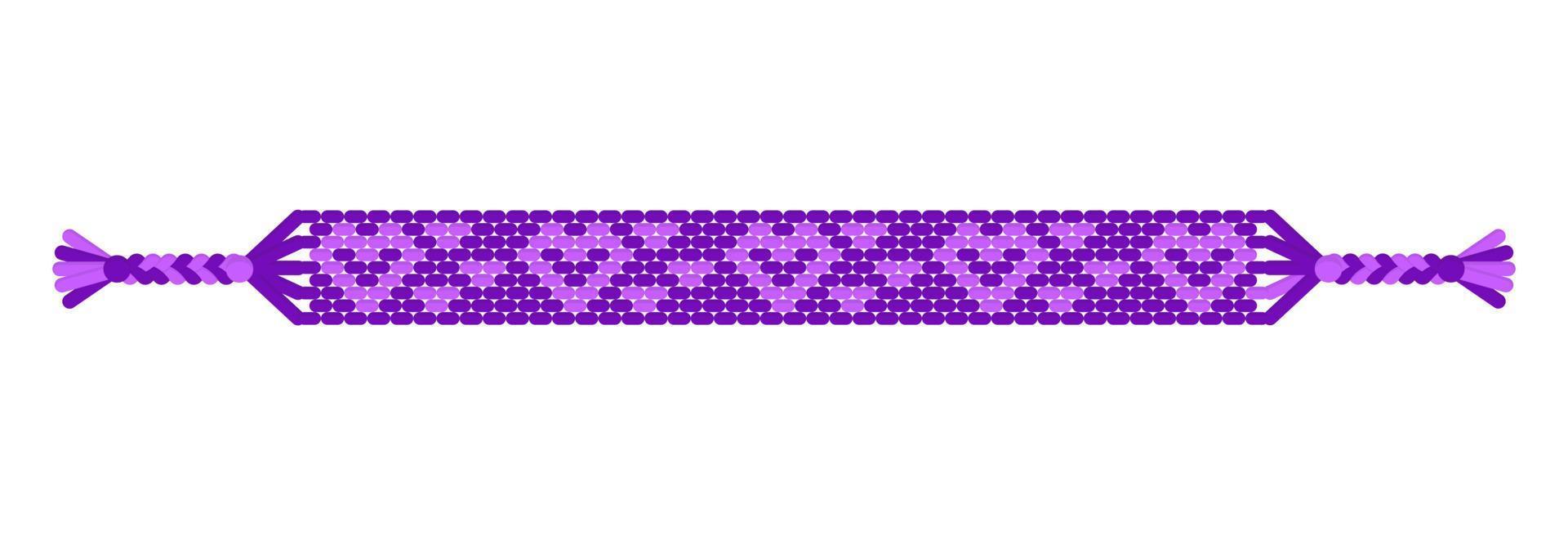 Vector boho love handmade hippie friendship bracelet of violet threads.