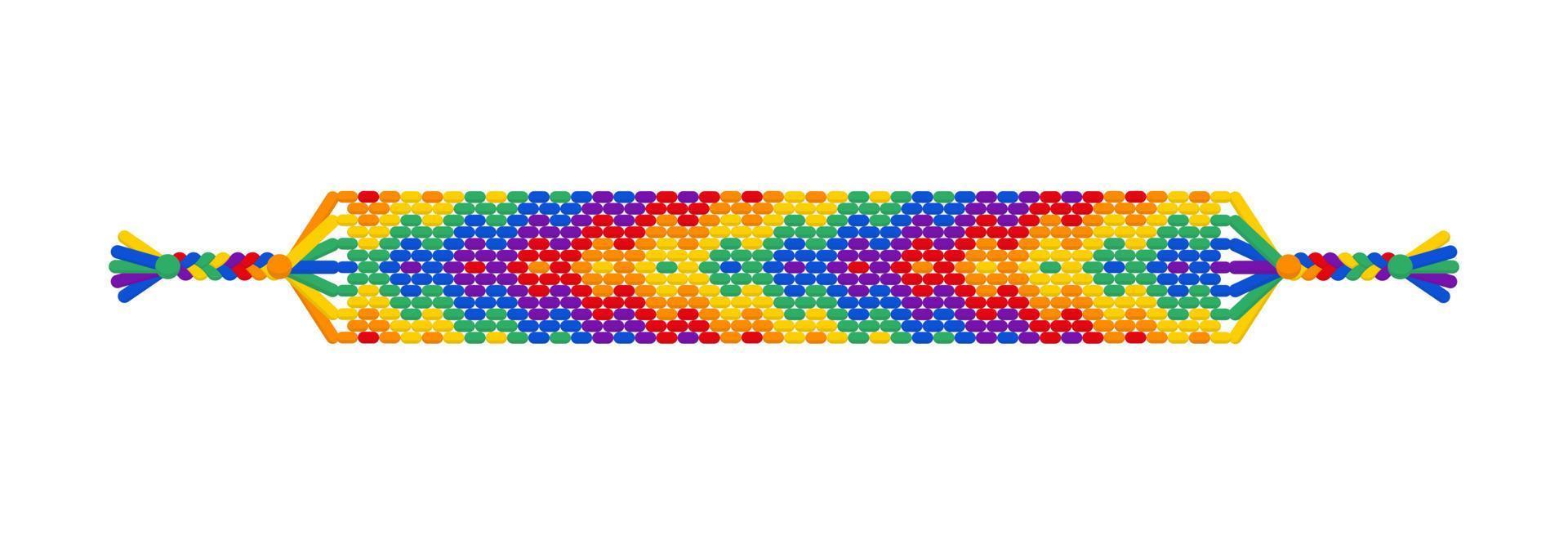 Vector rainbow lgbt handmade boho friendship bracelet of threads.