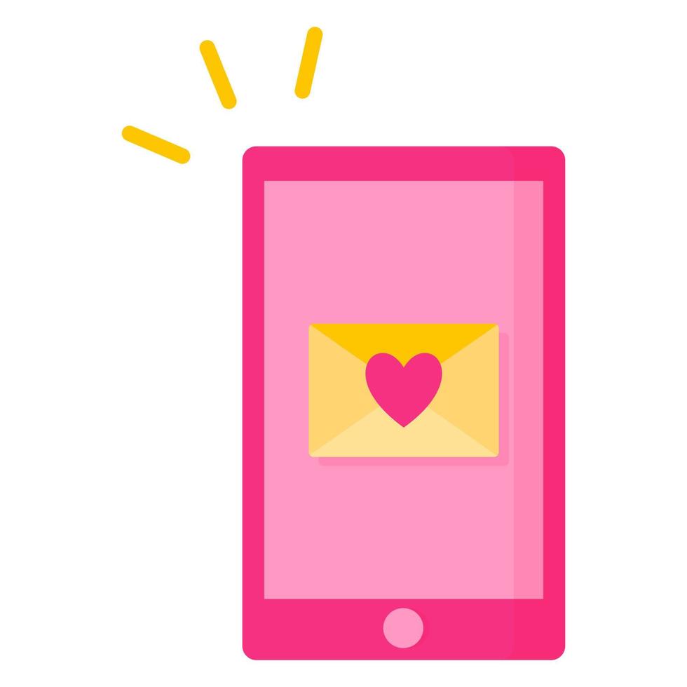 Phone with a love message and a heart. Wedding and valentine day concept. vector