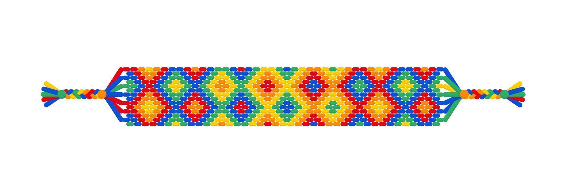 Vector rainbow lgbt handmade hippie square friendship bracelet of threads.