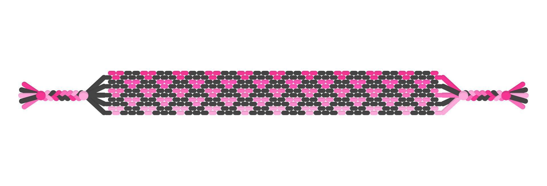 Vector love handmade hippie friendship bracelet of black and pink threads.