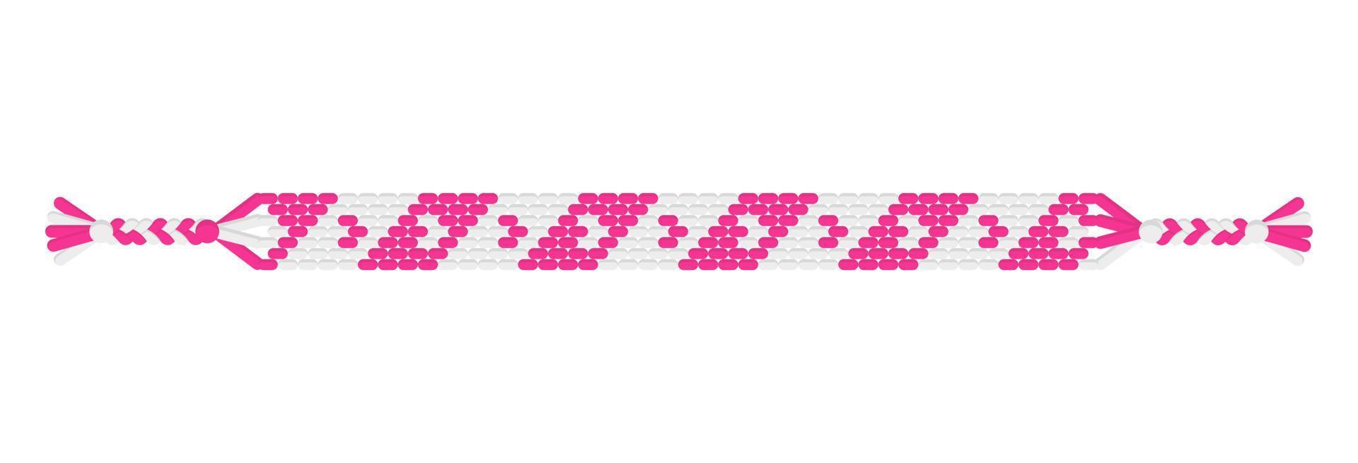 Vector boho love handmade hippie friendship bracelet of pink and white threads.