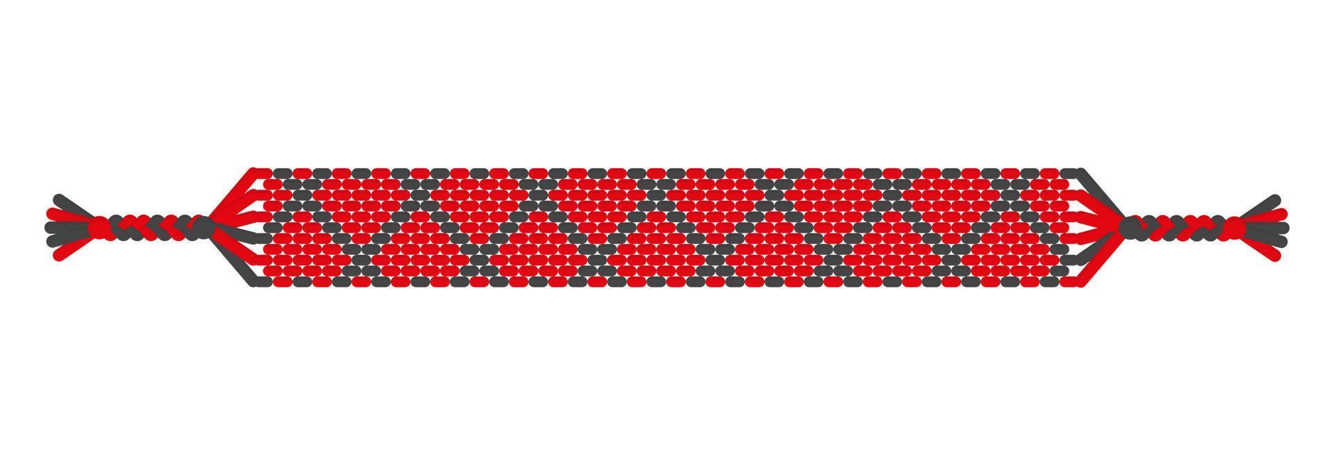 vector boho love pulsera de amistad hippie hecha a mano de hilos rojos y negros.