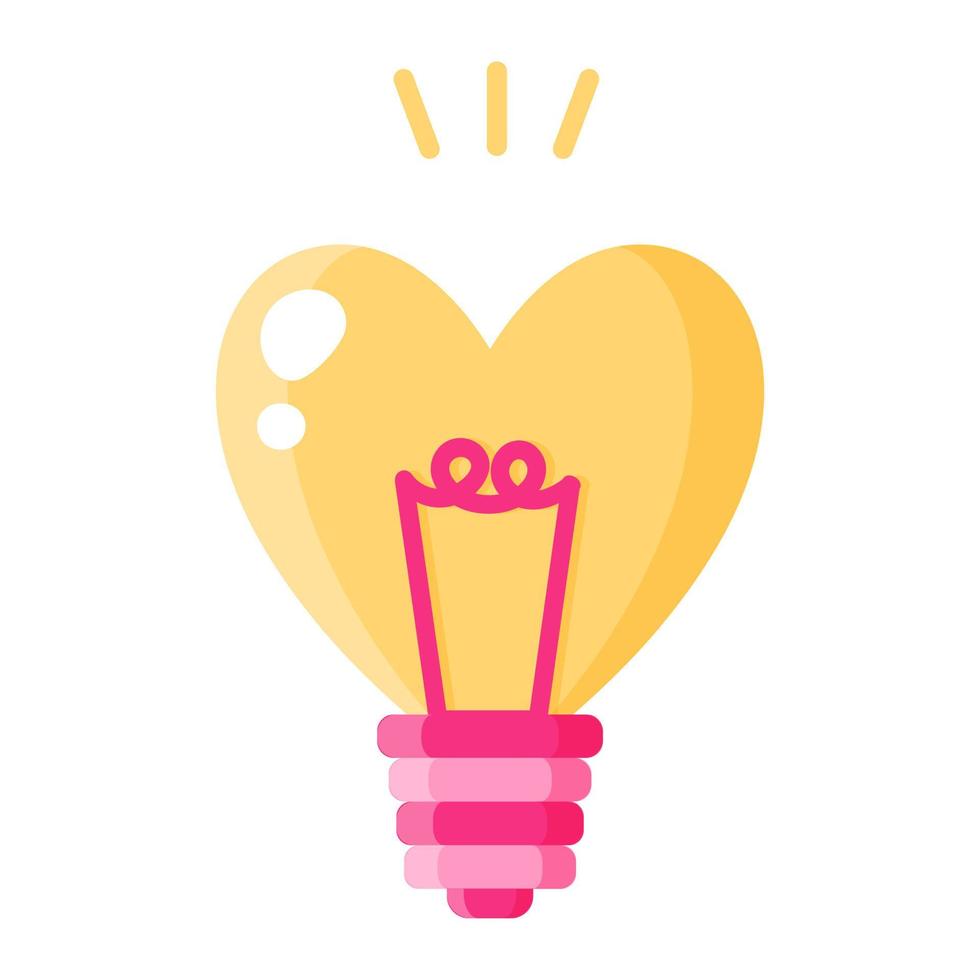 Light bulb with a heart shape. Wedding and valentine day concept. vector