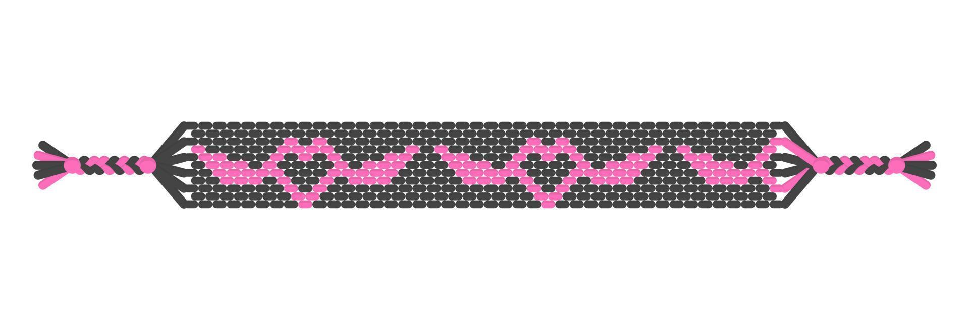 Vector boho love handmade hippie friendship bracelet of pink and black threads.