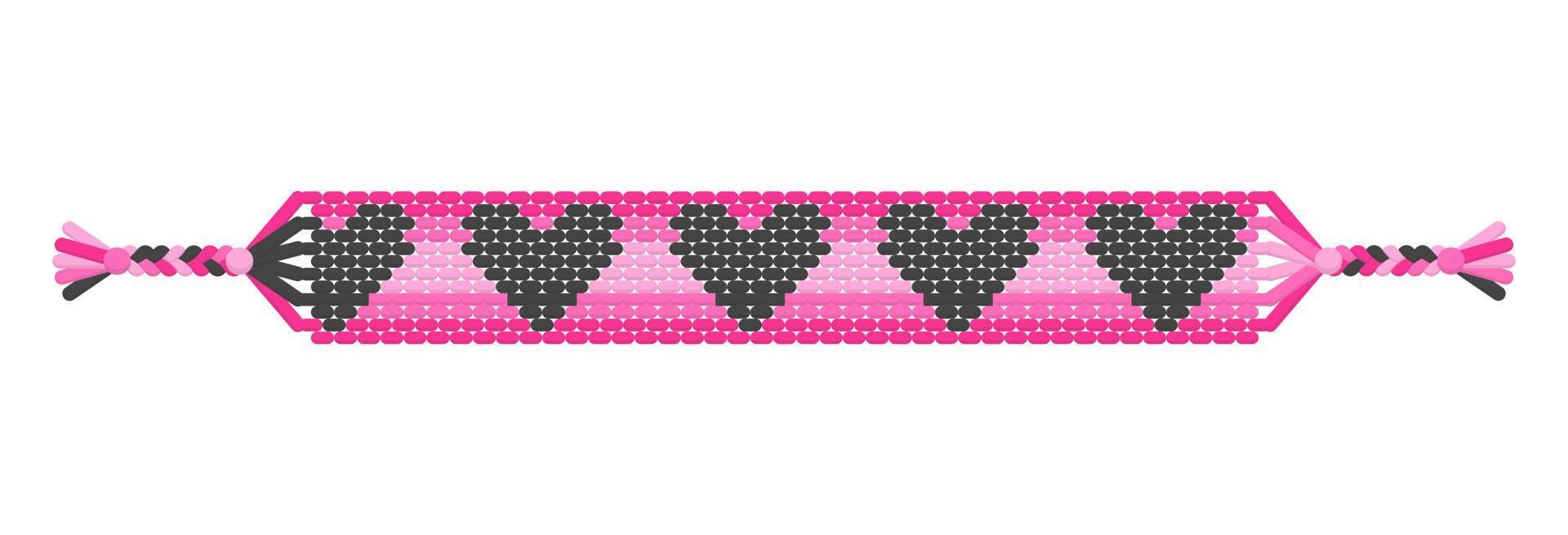 vector boho pulsera de la amistad hippie hecha a mano de hilos negros y rosados.