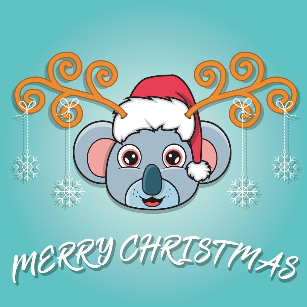 Tarjeta de Navidad de dibujos animados lindo cabeza de koala. con sombrero y divertida navidad. vector