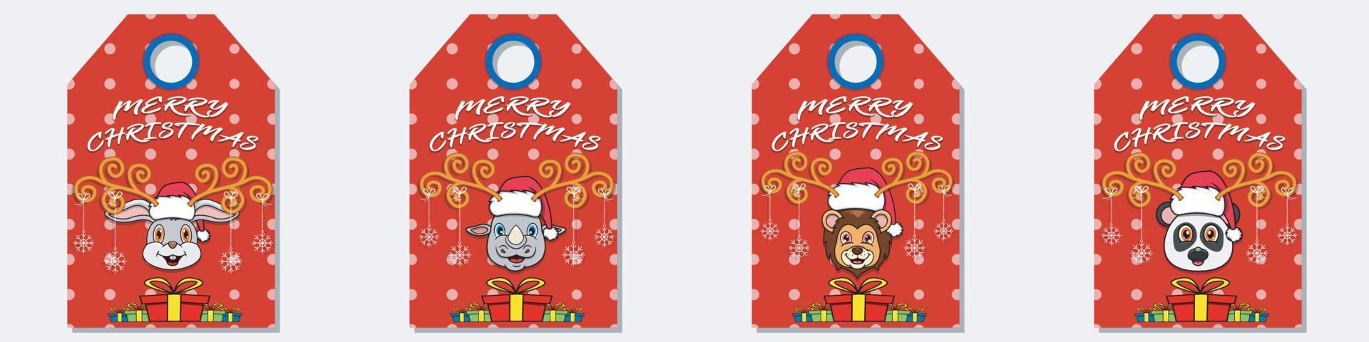 Set Collection Of Merry Christmas and  Happy New Year hand drawn label tag With Cute  Head Character Design. Vector and Illustration.