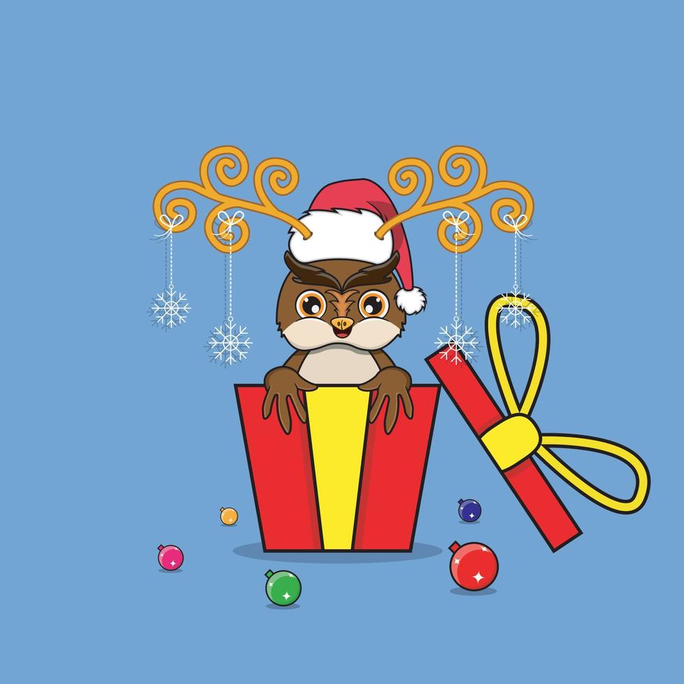 lindo búho de regalo con sombrero de santa claus. para fondo, plantilla, icono, banner, invitación, tarjeta de felicitación, diseño de inspiración y volante. vector