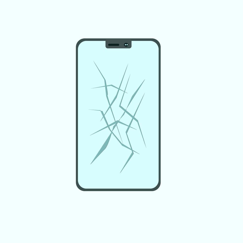 Smartphone with a broken screen and cracks on it vector