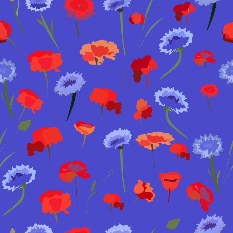 Pattern with poppies and cornflowers vector