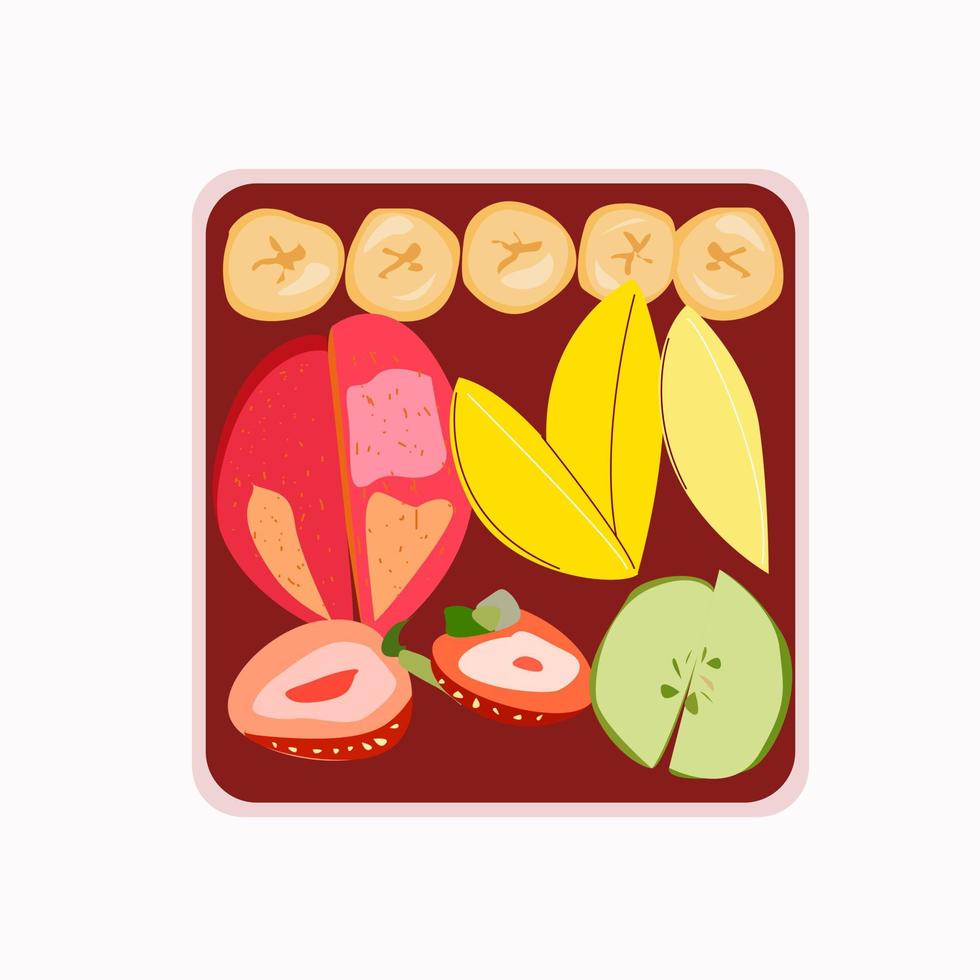 almuerzo o merienda en una caja de frutas. vector