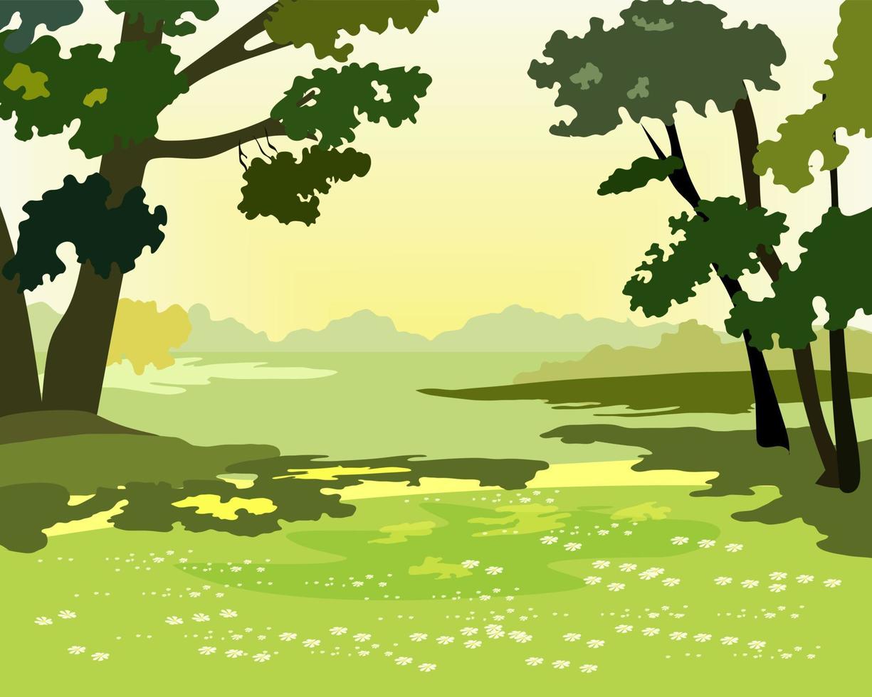 Spring forest with trees and daisies vector