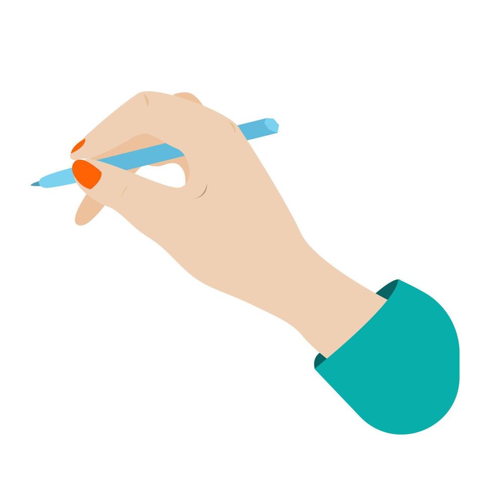 Hand holds a pen with fingers. vector
