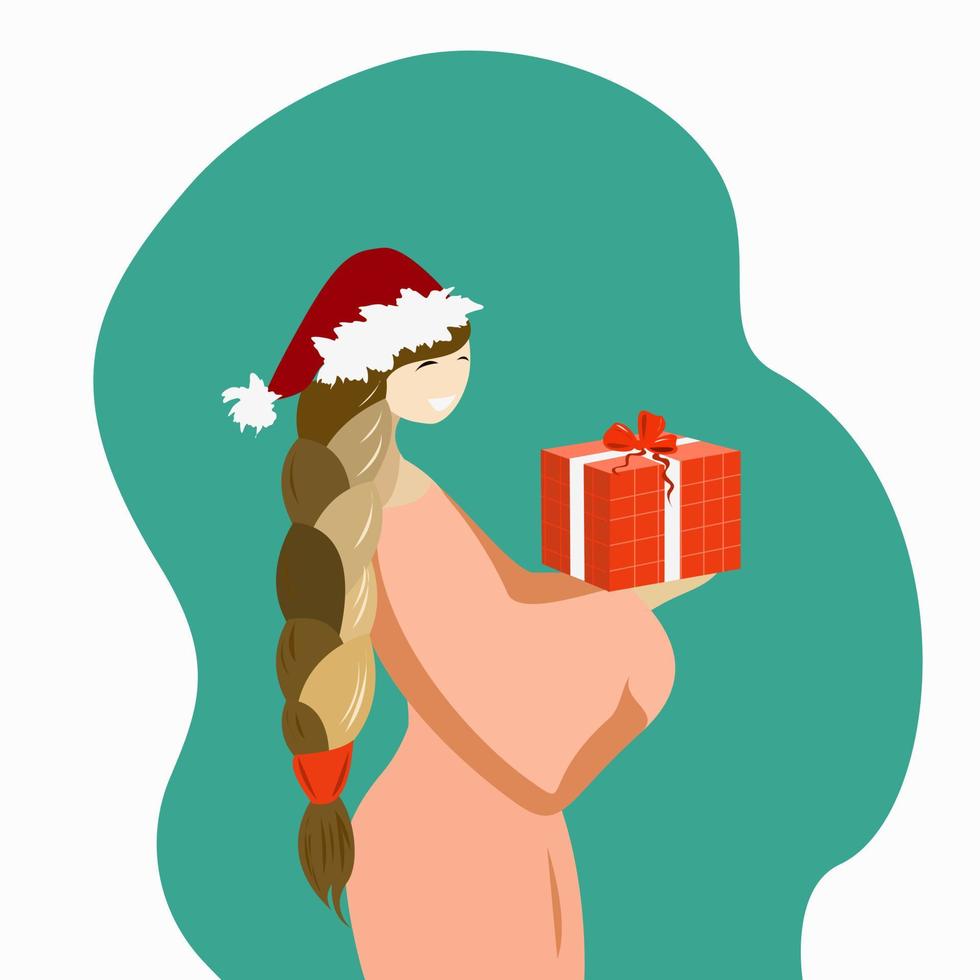 The girl gets a gift in her hands vector