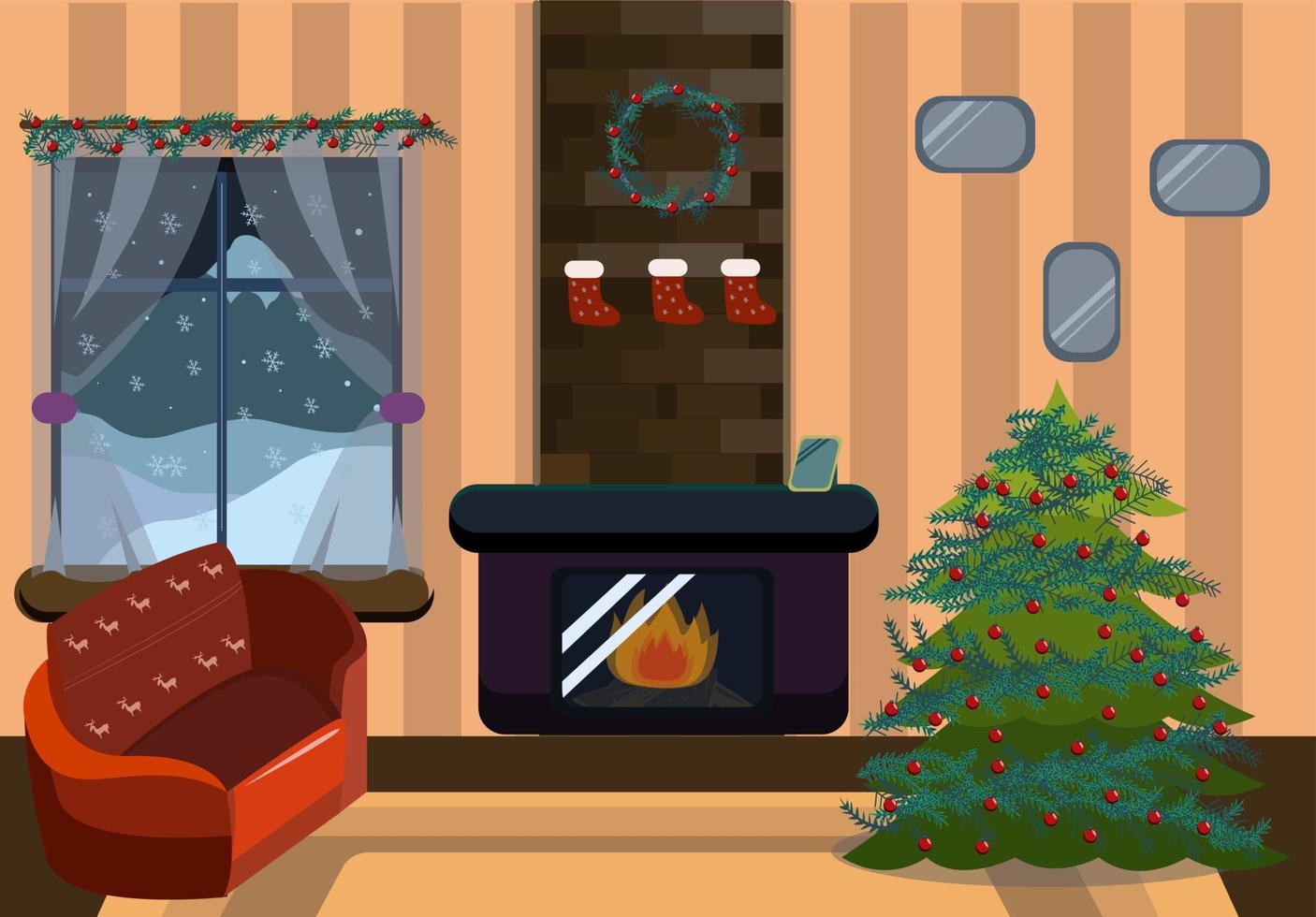 TLiving room in the house before Christmas vector