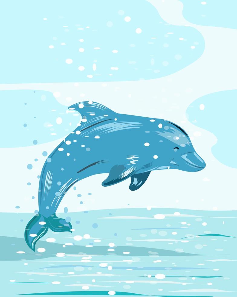 delfín azul salta fuera del agua vector