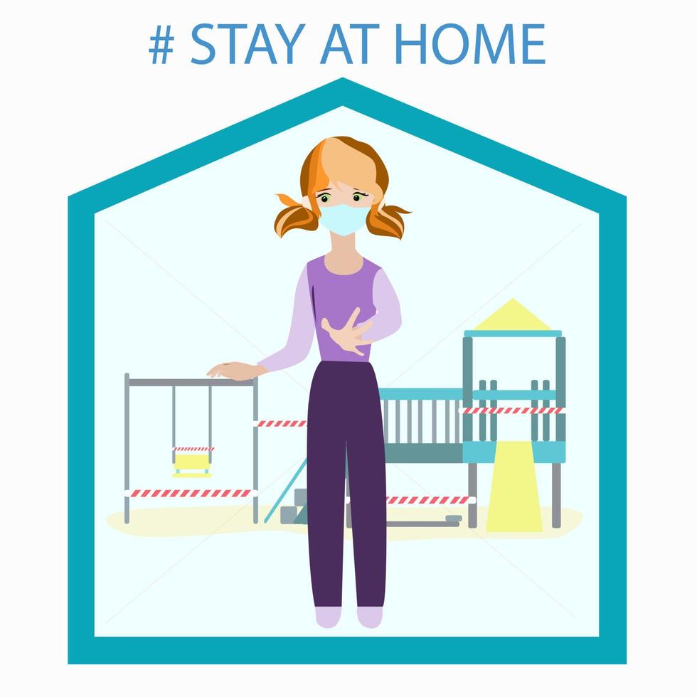 The girl is standing in a mask with her hand outstretched vector