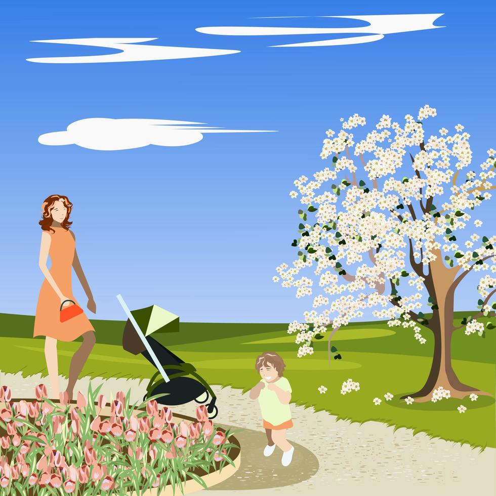 may outdoors with family and children vector