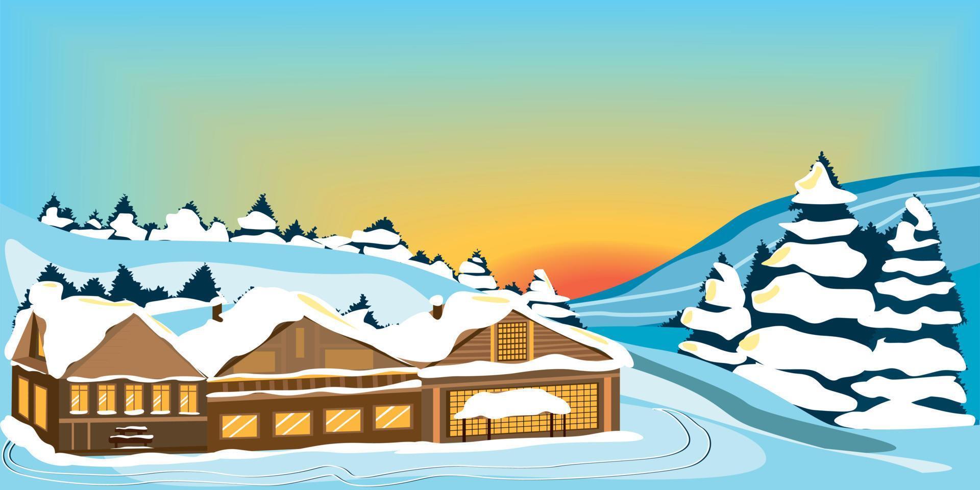 dawn in winter at the ski resort vector