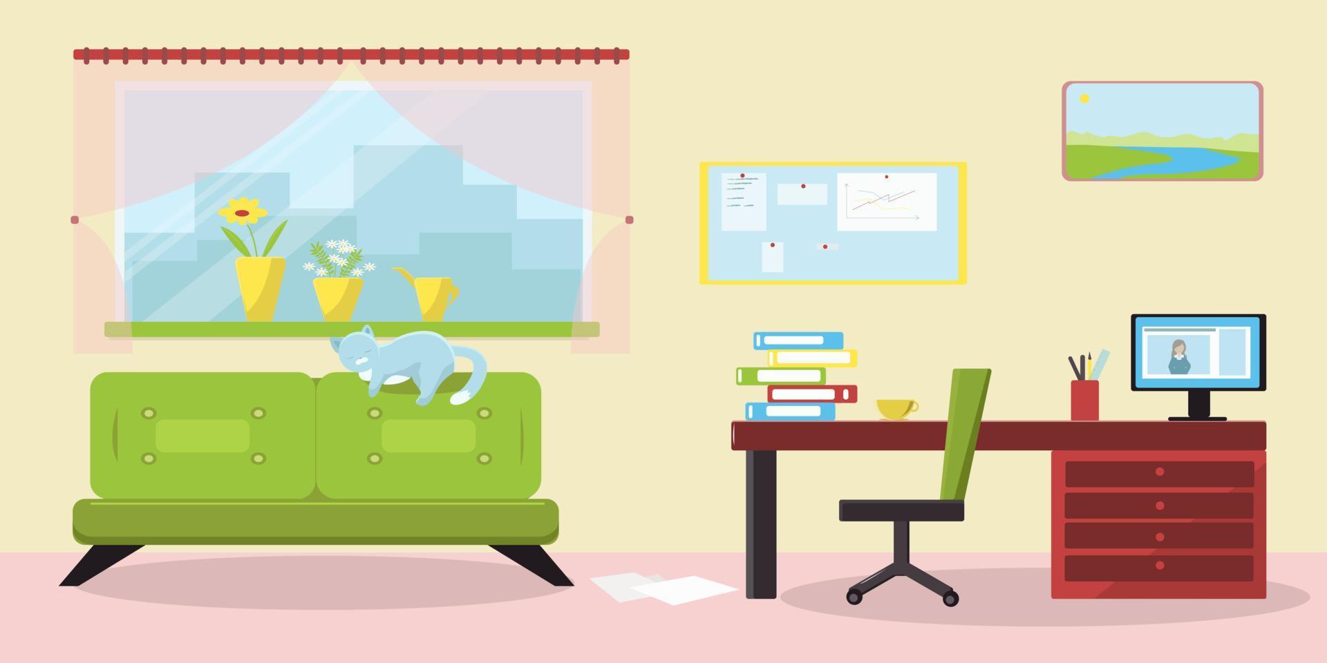 Interior of the living room and workplace at home vector