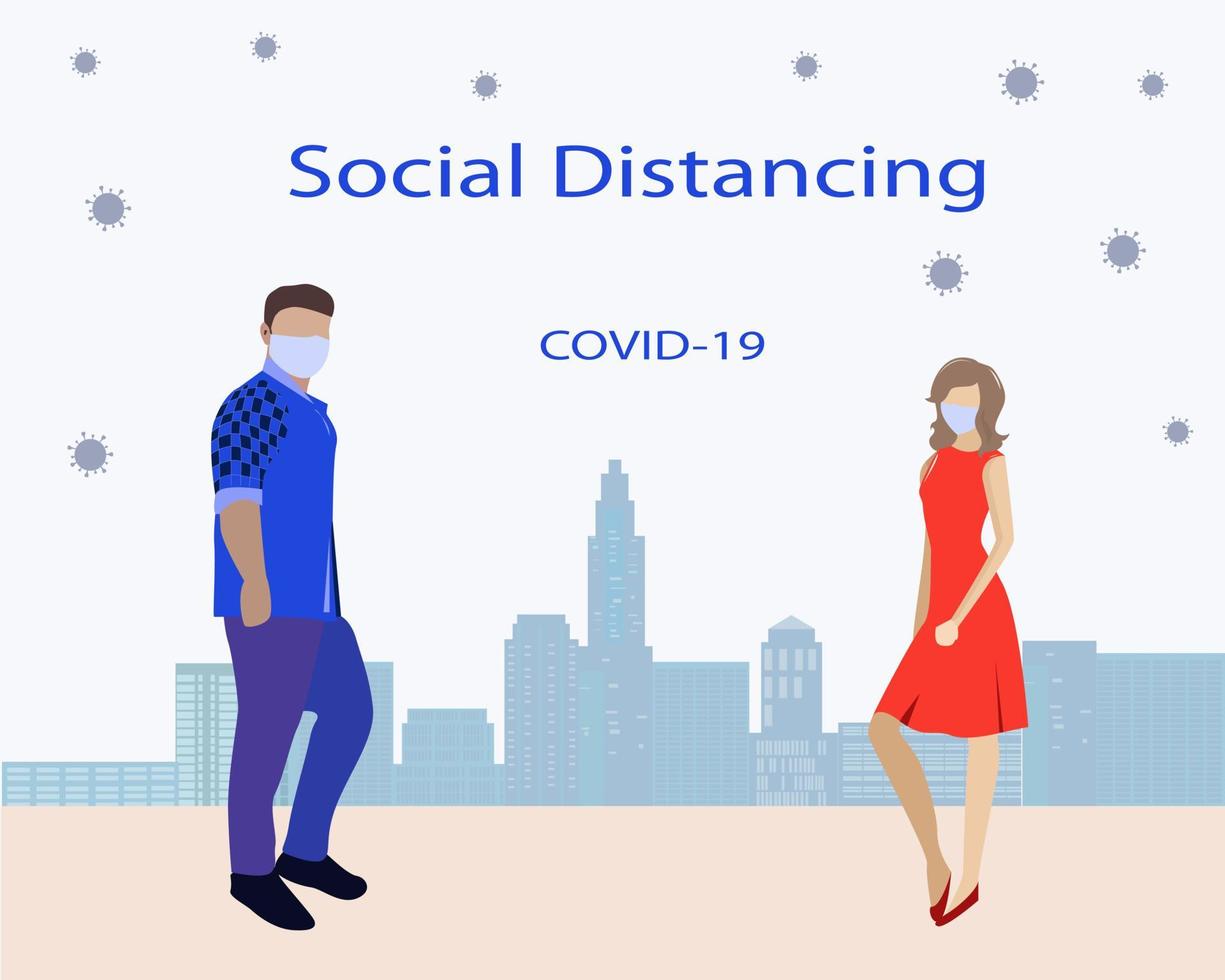 Social distance between men and women in the city vector