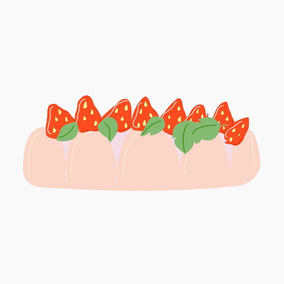 Pie with fresh red strawberries on a white plate. vector