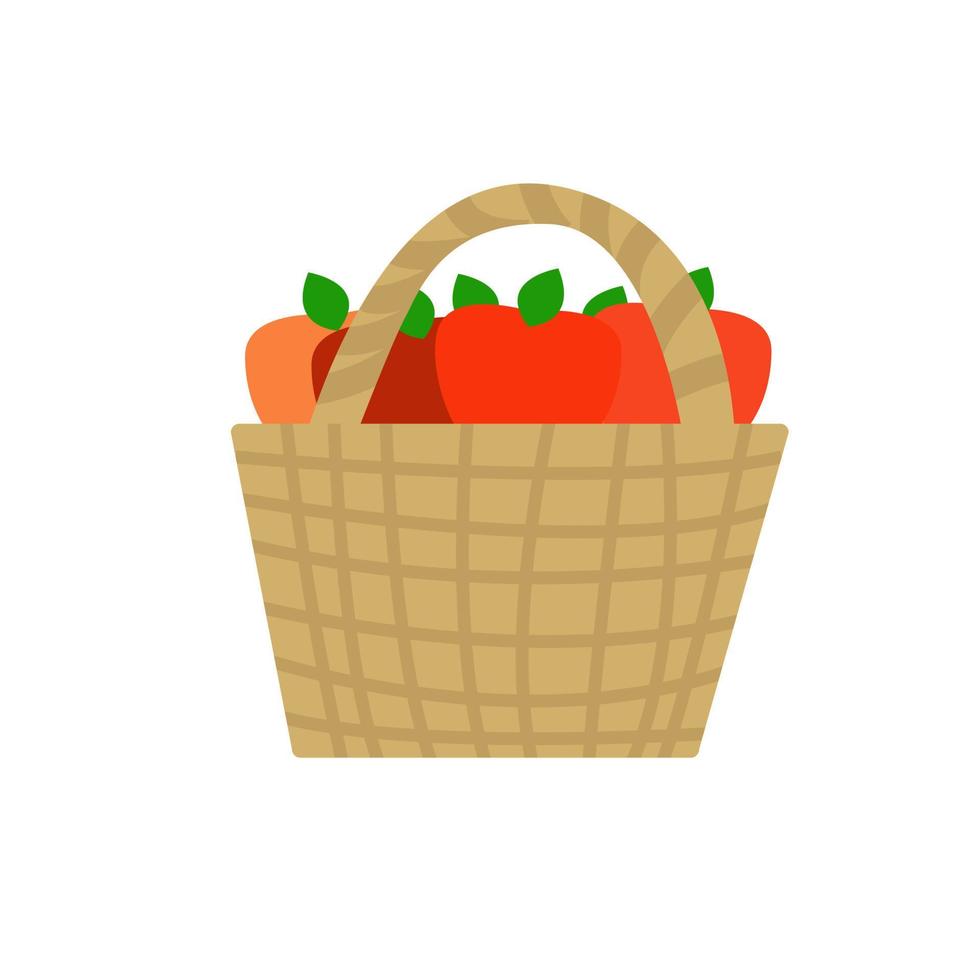 Wicker basket with red ripe apples inside vector