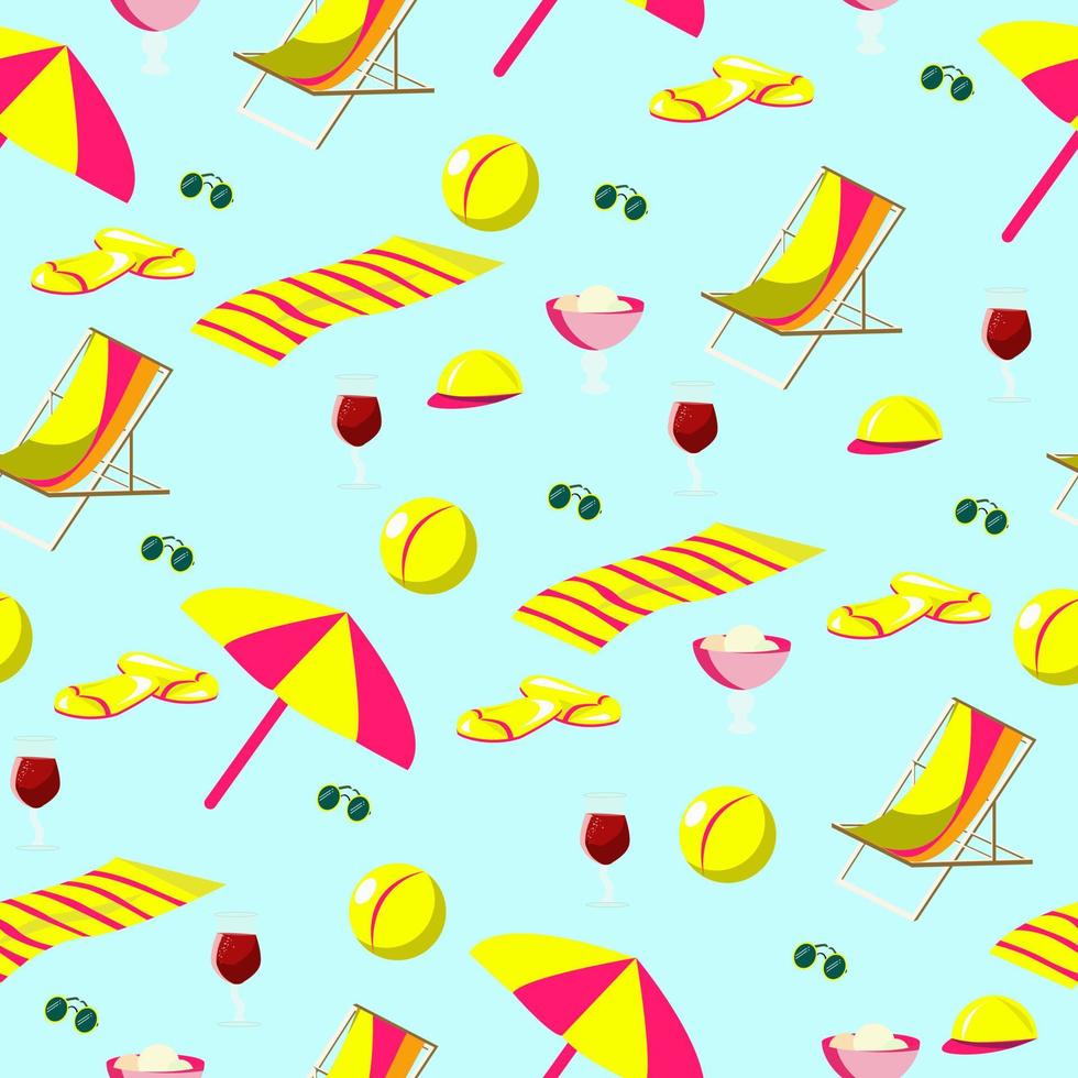 Pattern beach holiday with sun beds and towels and umbrellas vector