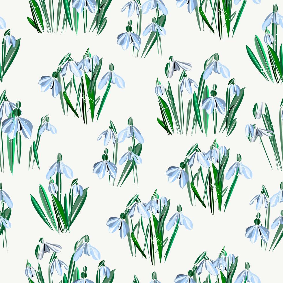 Snowdrops background or pattern with snow vector