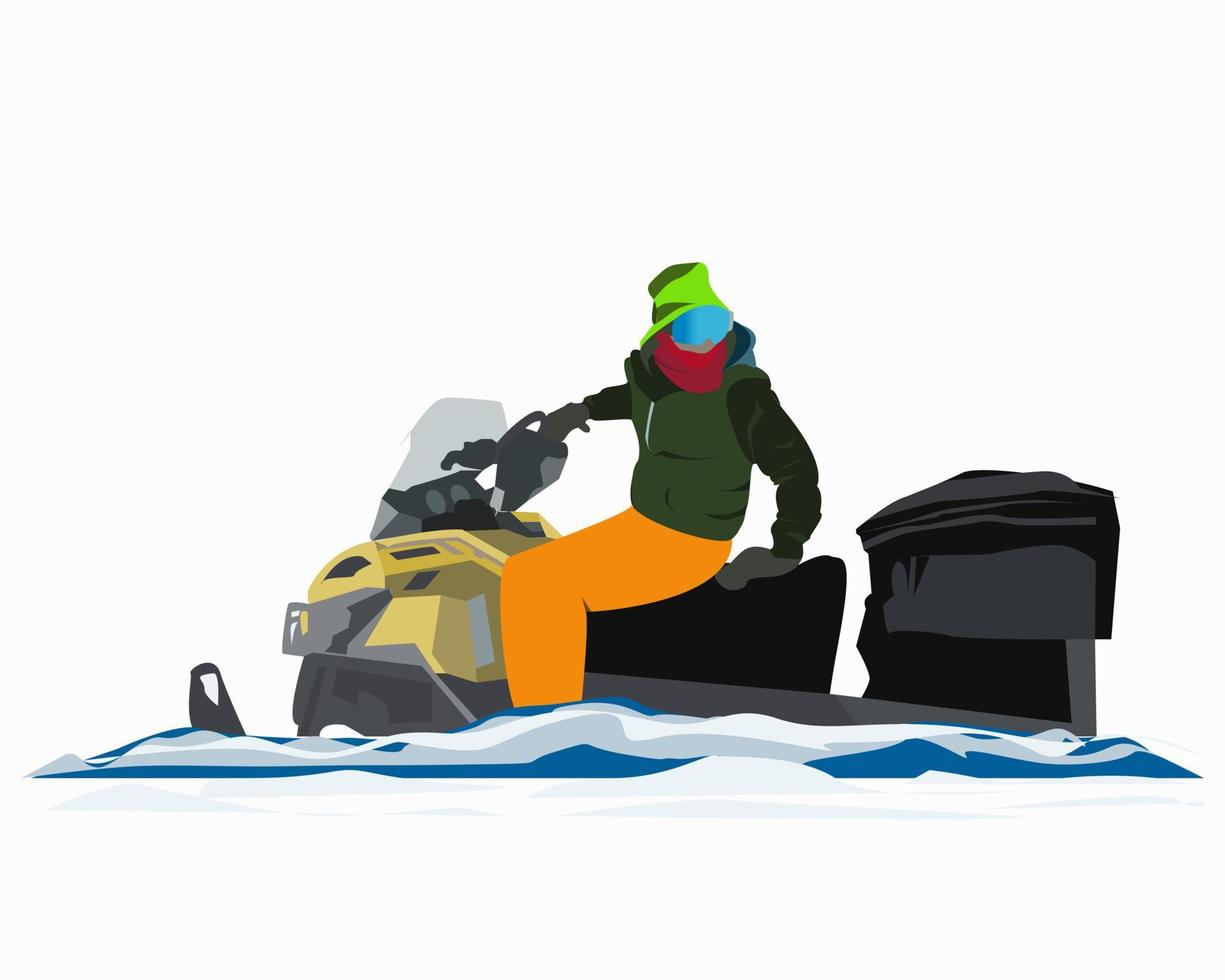 un hombre monta una moto de nieve vector