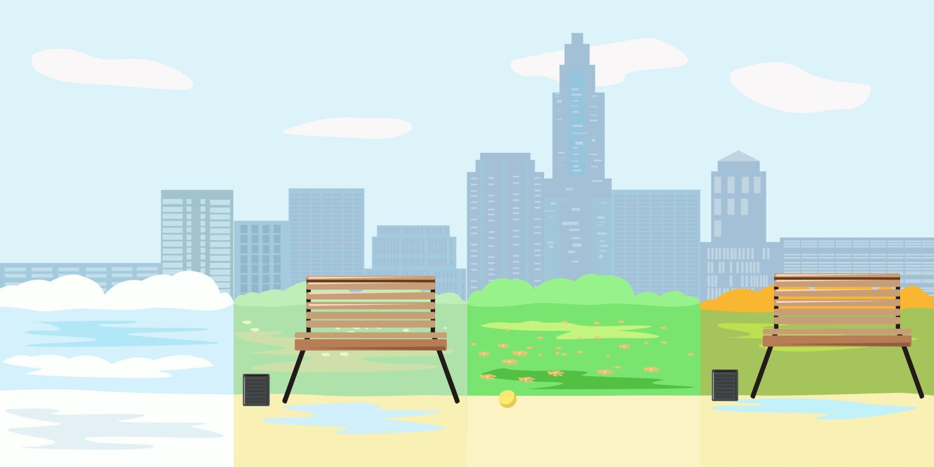 Seasons in a sick city in a Park with benches vector