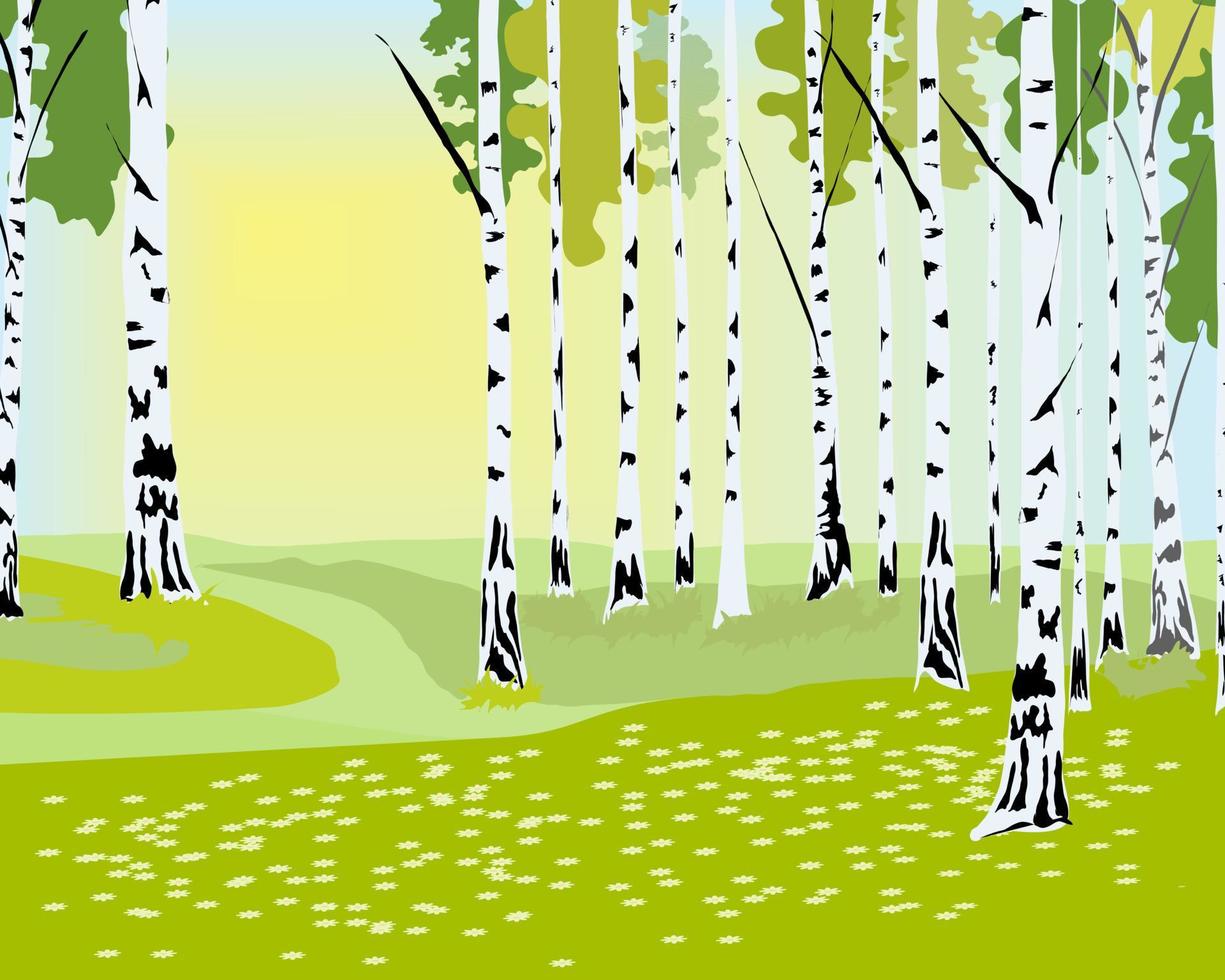 spring forest and meadow with flowers vector