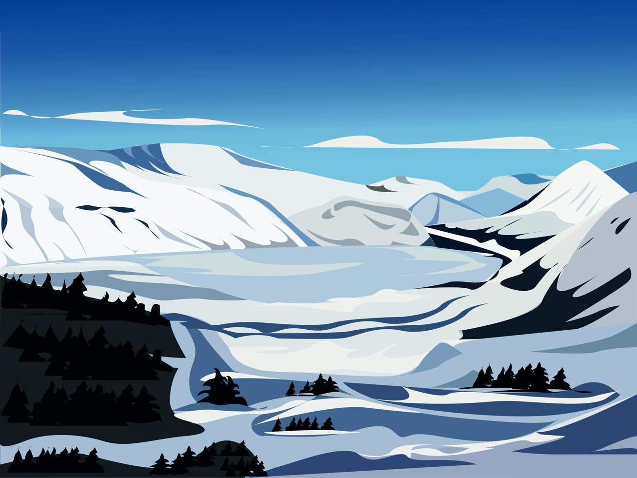 lake in the mountains in winter vector