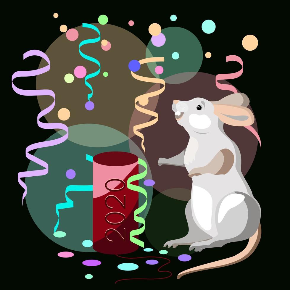 Mouse with a firecracker and streamers vector