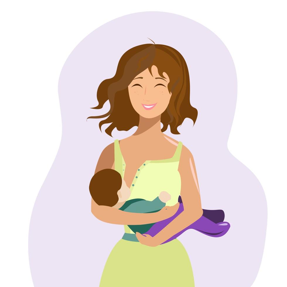 A young mother with a baby in her arms vector