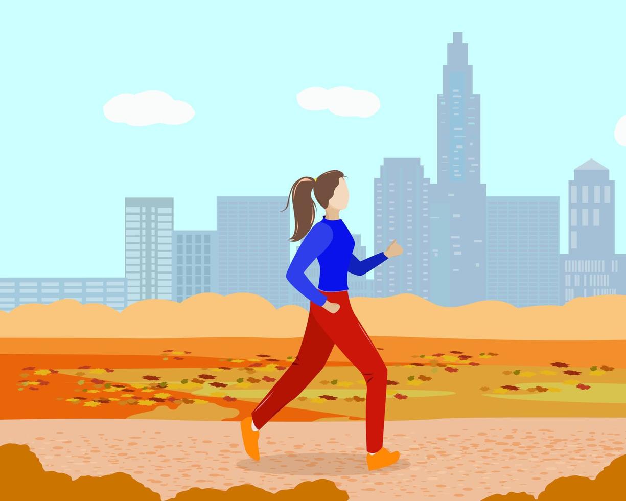 A girl runs through the autumn Park vector