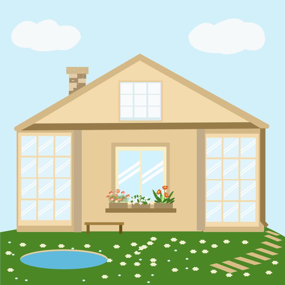 Cute cottage or country house with flowers vector
