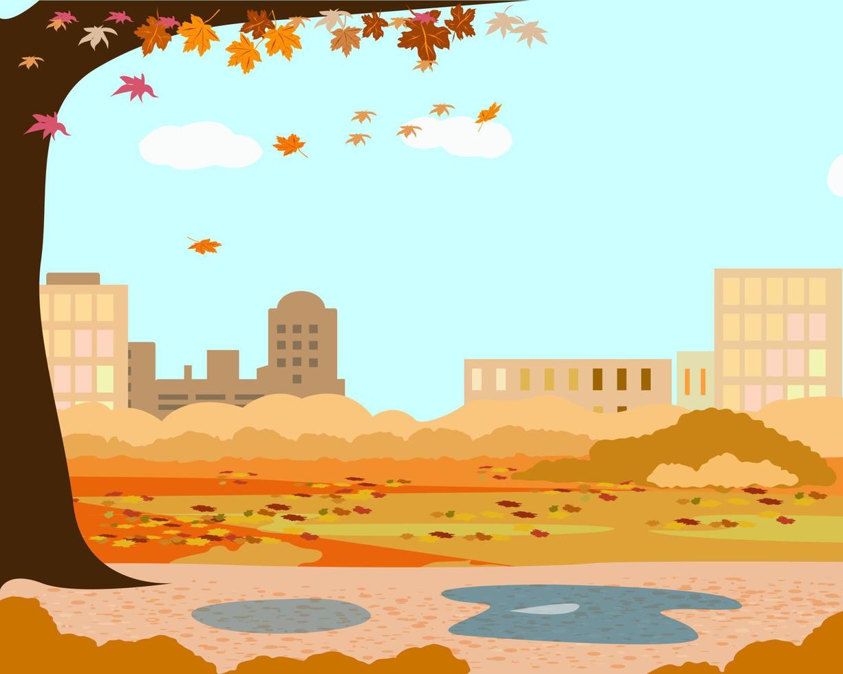 paisaje del parque de la ciudad en otoño con un árbol vector